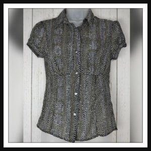 The Limited Black Blouse w/White & Cream Polka Dot